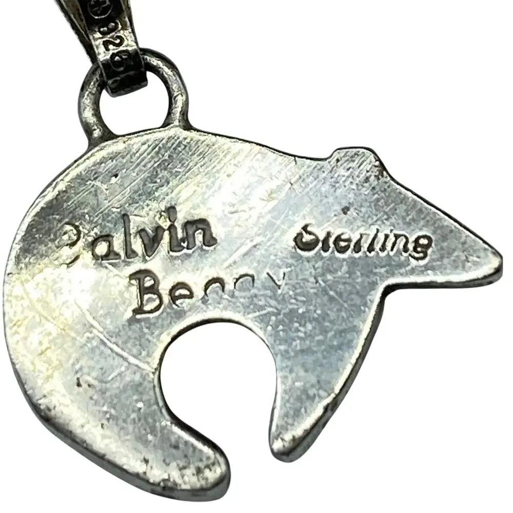 Calvin‎ Begay Native inlay Bear pendant 925 Turquoise chain Italy signed